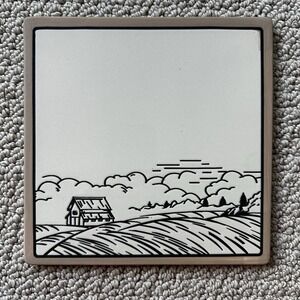 Red Shed Trivet Farmhouse Barn and Field 7.5"‎ Square Cork Backed Ceramic New
